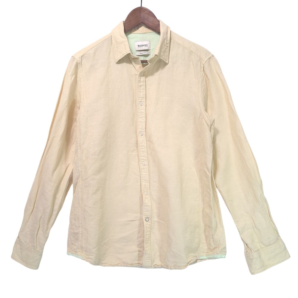 Blackberrys Smart Fit Linen Button Down Shirt Mens M Cotton Beige Cream‎ Preppy